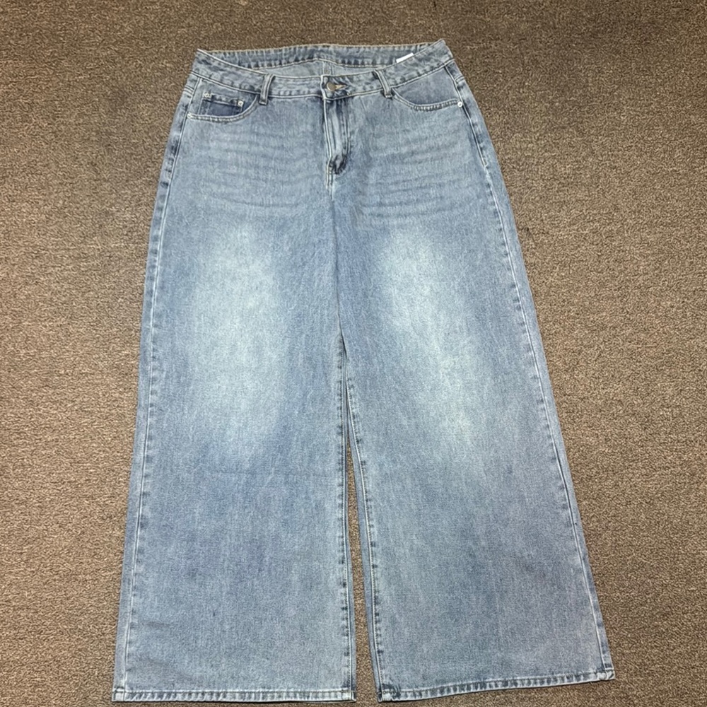 SHEIN Blue Boot Cut Jeans with Distressed Details
